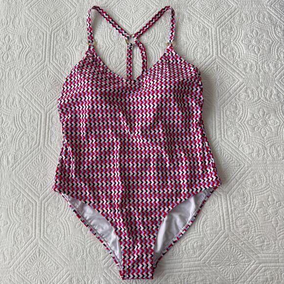 Kona Sol One Piece Swim Suit Red White Blue Gold Hardware USA Patriotic 18 NWT - Picture 4 of 10